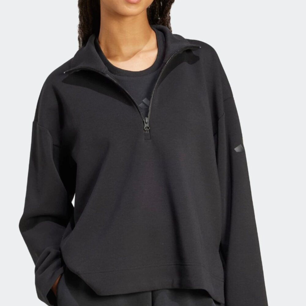 ADIDAS WOMEN'S SOFT LUX QUARTER-ZIP BLACK PULLOVER SWEATSHIRT- SIZE XL